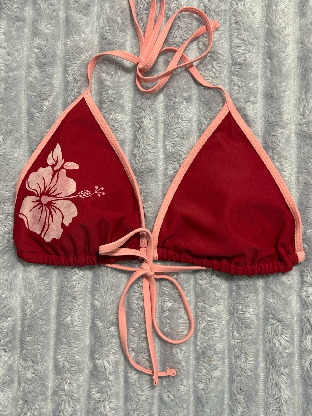 Wild Fable Red Floral Bikini Top with Pink Trim — Size L